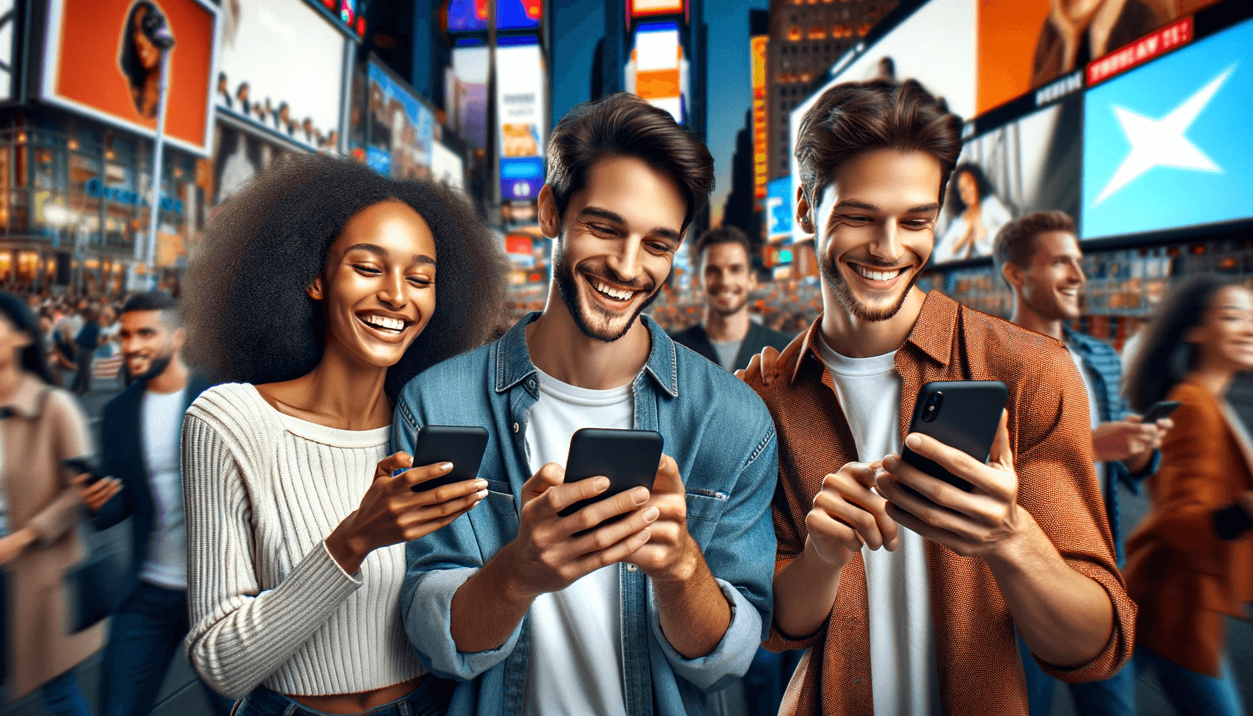 Friends swiping together